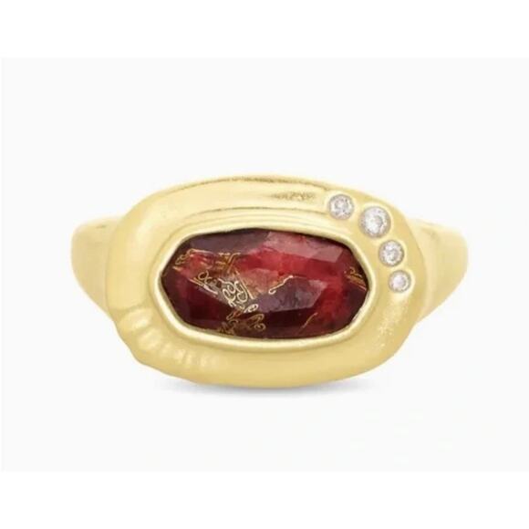 Kendra Scott Anna Red Maroon 14K Yellow Gold Plated Band CZ Ring Size 7.25 - Picture 1 of 8